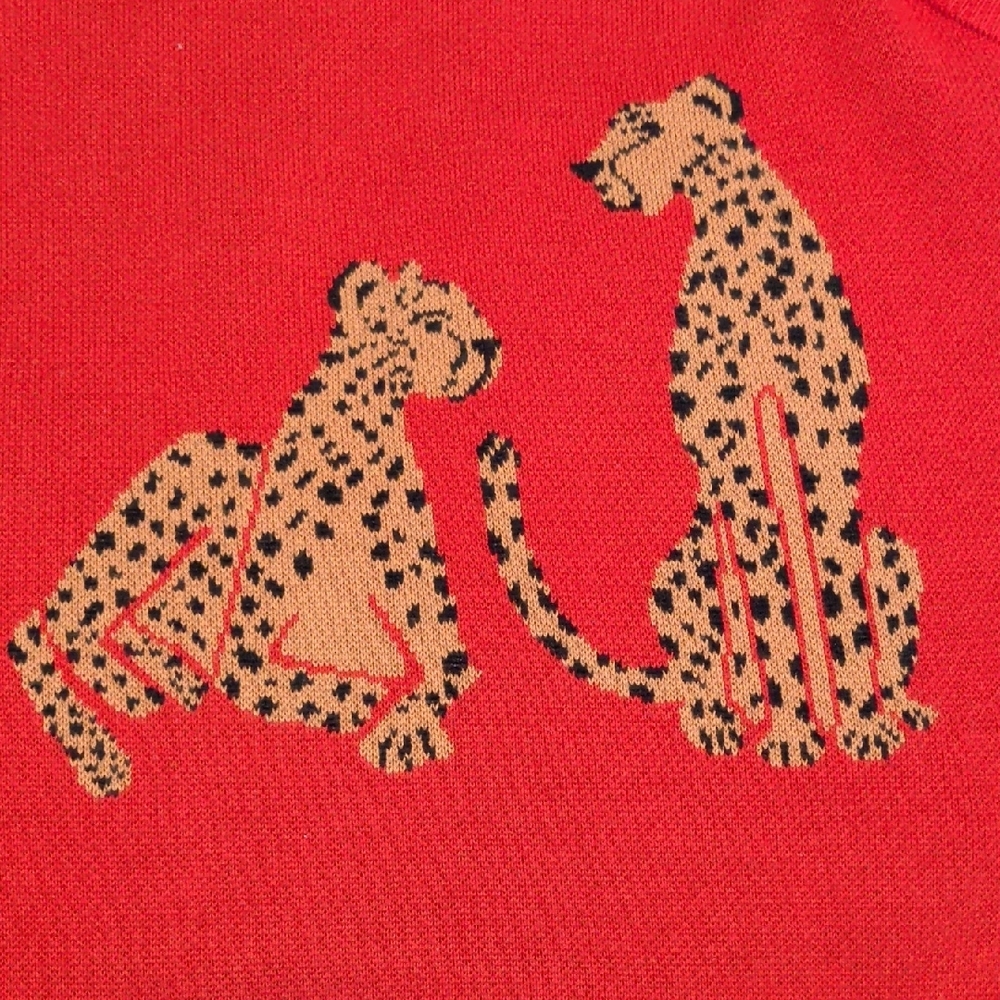 entro Woman's Red Sweater with Cheetah Design, Size L - Picture 4 of 7